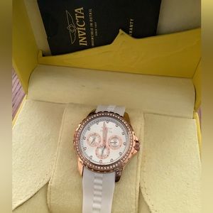 NWOTS Women’s Invicta Watch. White band and rose gold and cubic facing